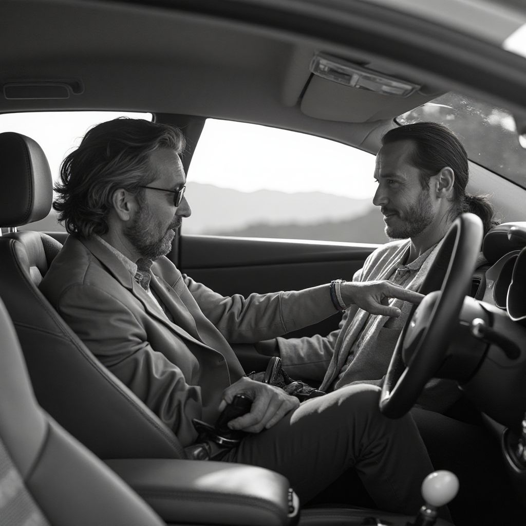 Asesor con cliente durante prueba de manejo